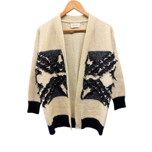 Sita Murt Cotton Cardigan Women’s Cream Black Open Front Long Sleeve Jacket S - Picture 1 of 7